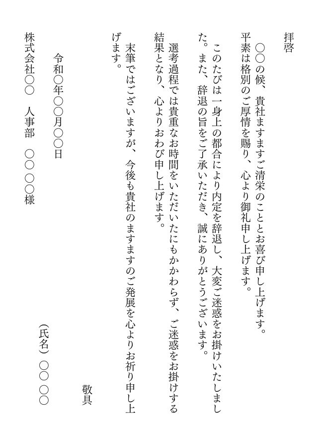 縦書きのおわび状の例