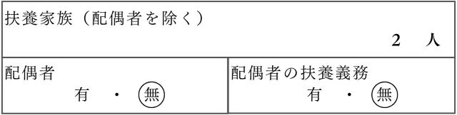 扶養家族数は「2」人、配偶者「無」、配偶者の扶養義務「無」