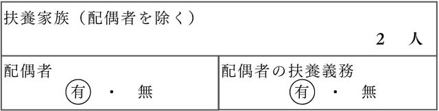 扶養家族数は「2」人、配偶者「有」、配偶者の扶養義務「有」