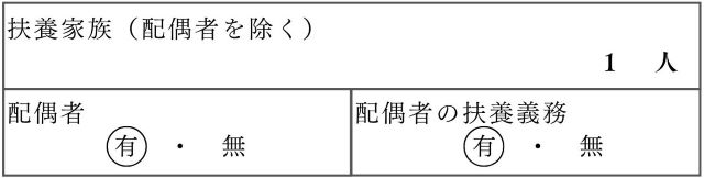 扶養家族数は「1」人、配偶者「有」、配偶者の扶養義務「有」